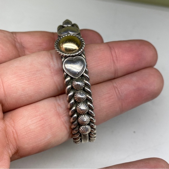 Vintage Signed Navajo Artie Yellowhorse Sterling And 14k Cuff Bracelet - Picture 6 of 10